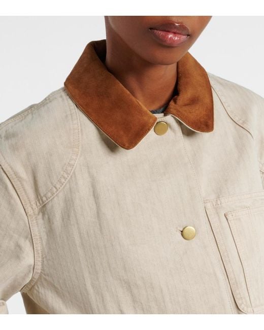 Veronica Beard Natural Abbas Suede-Trimmed Cotton Field Jacket