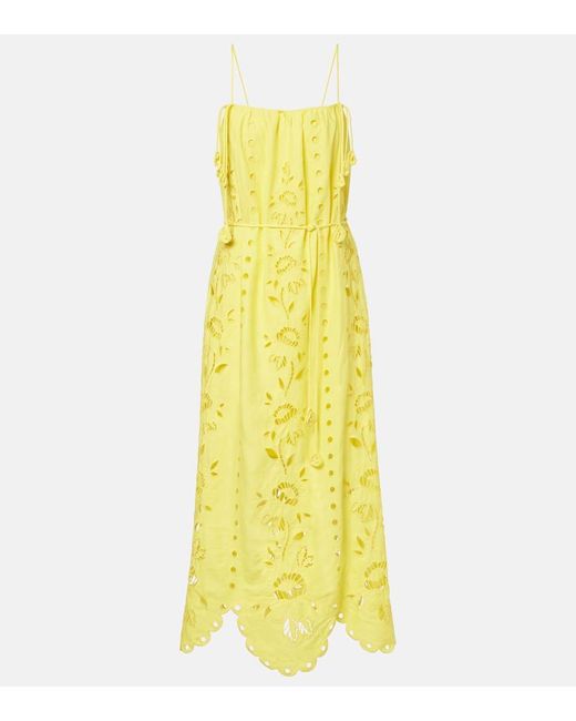 Robe Longue Richelieu En Lin Melange Farm Rio en coloris Yellow