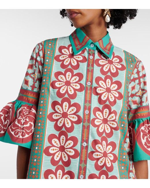LaDoubleJ Red Choux Printed Cotton Poplin Shirt Dress