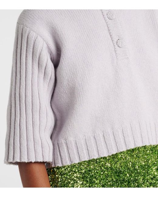Dries Van Noten White Merino Wool Cashmere Buttoned Sweater
