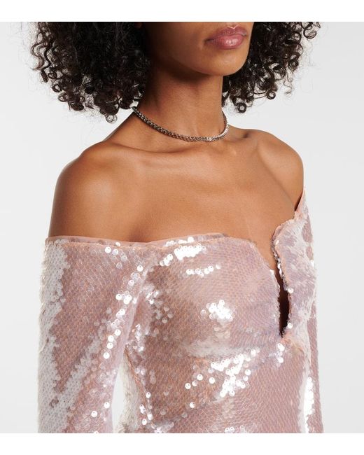 Self-Portrait Pink Sequined Off-Shoulder Minidress