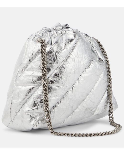 Balenciaga White Schultertasche Crush Mini aus Metallic-Leder