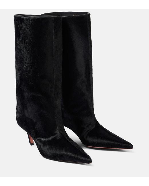 AMINA MUADDI Black Fiona 60 Calf Hair Knee-High Boots