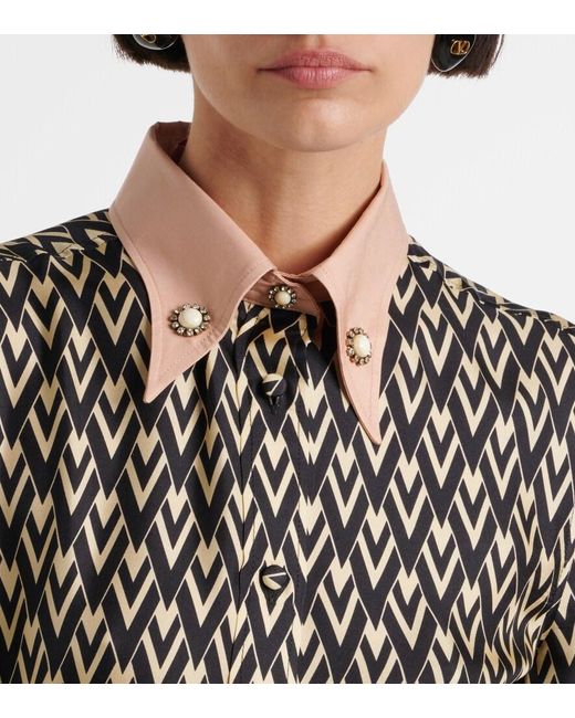 Valentino Gray Toute La V Silk Twill Shirt Dress