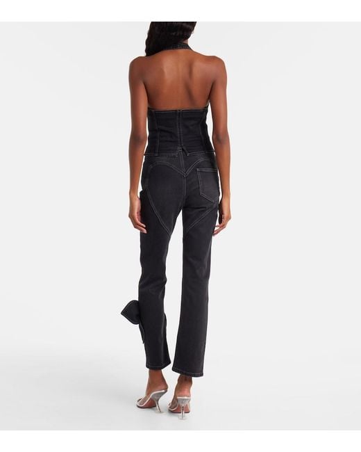 Area Black Bow-Detail Denim Top