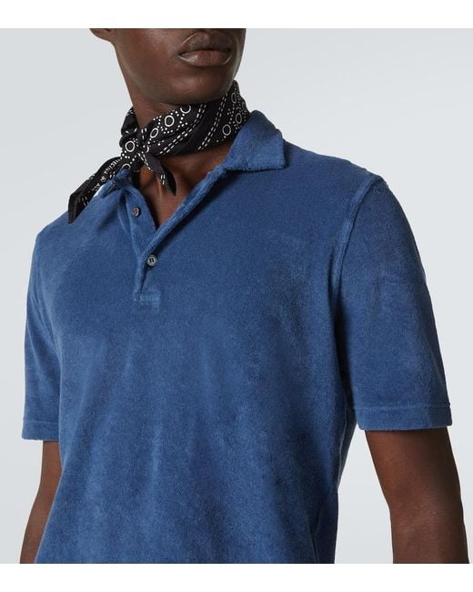 Fedeli Blue Mondial Cotton Terry Polo Shirt for men