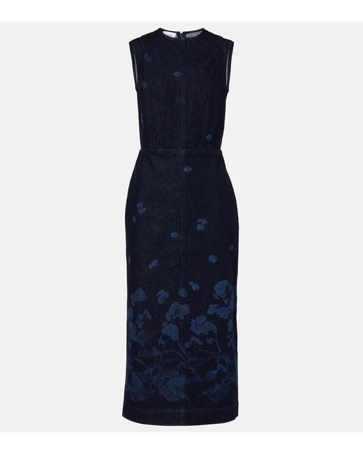 Erdem Blue Floral Denim Midi Dress