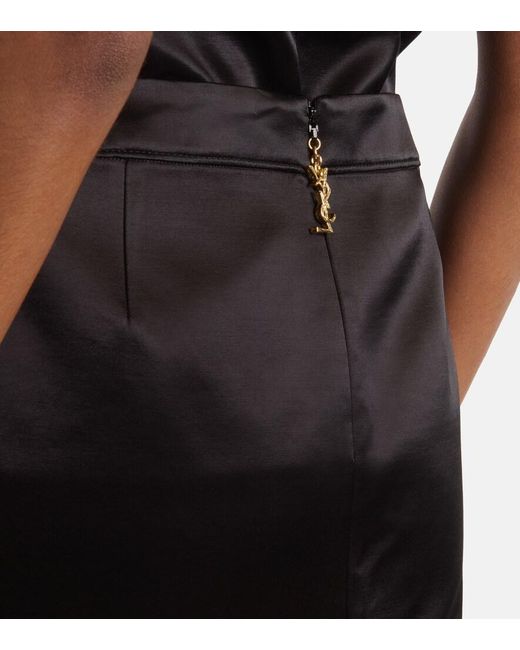 Saint Laurent Black Satin Pencil Skirt