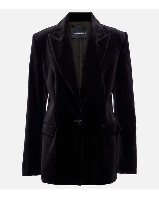 Costarellos Black Azura Cotton Velvet Blazer