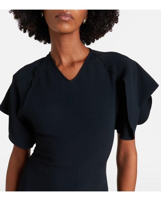 Victoria Beckham Black Asymmetric Draped Cady Midi Dress