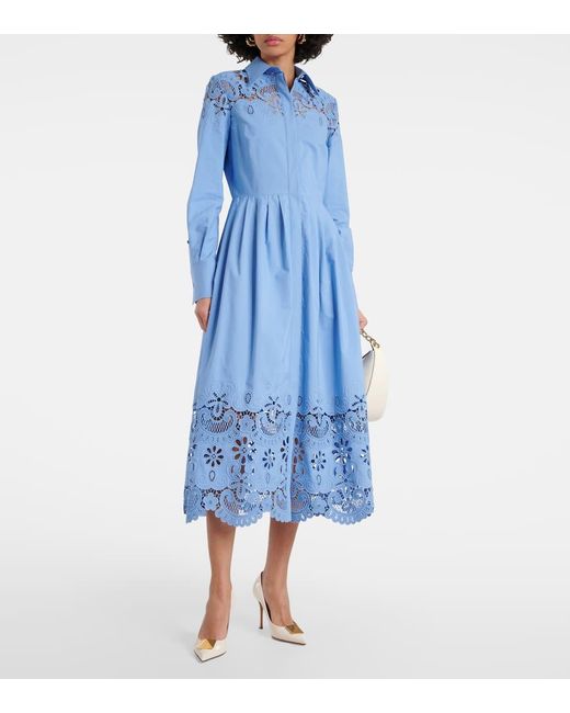 Valentino Blue Broderie Anglaise Cotton Midi Dress