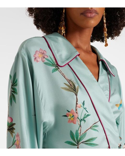 LaDoubleJ Green Midnight Floral Silk Wrap Dress