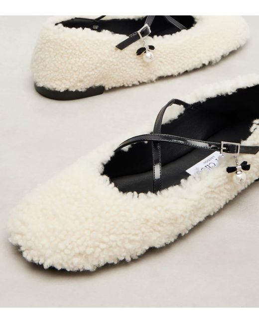 Jimmy Choo White Eleri Shearling Ballet Flats