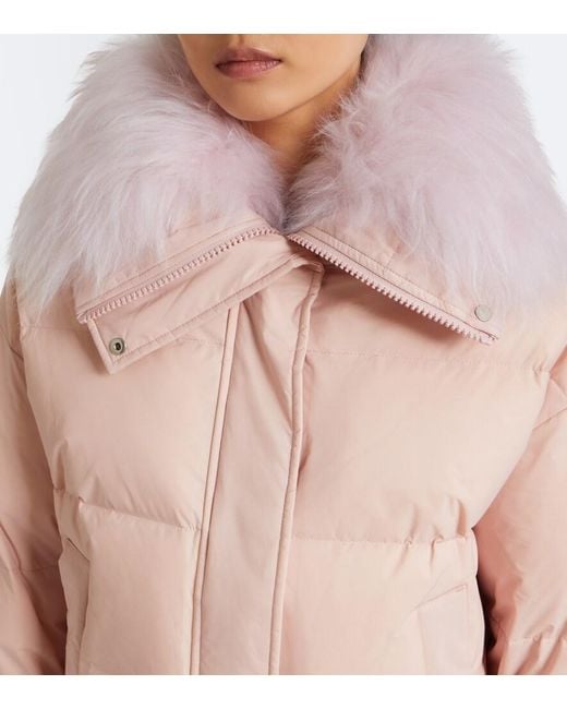 Yves Salomon Pink Doudoune Shearling-Trimmed Down Jacket