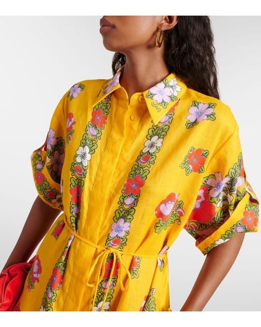 ALÉMAIS Yellow Bedrucktes Hemdblusenkleid aus Leinen