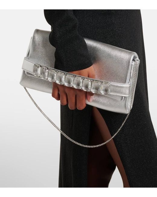 Jimmy Choo Gray Kya Metallic Leather Clutch