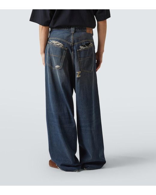 Balenciaga Blue Distressed Mid-Rise Wide-Leg Jeans for men