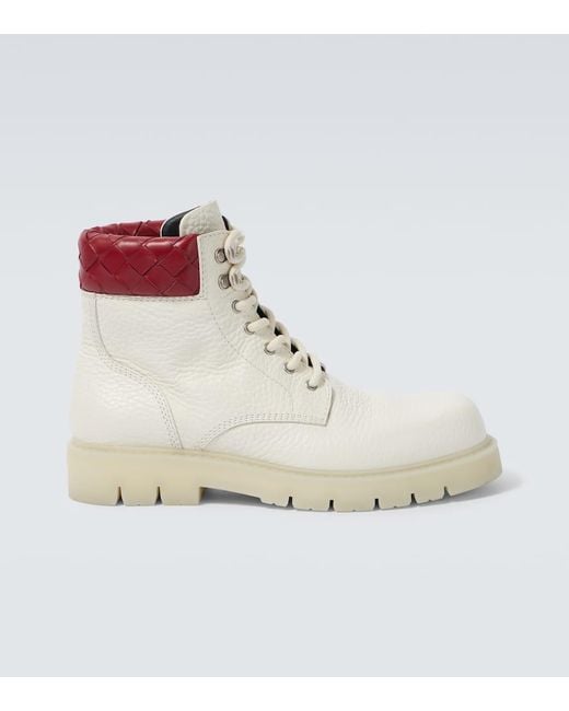 Bottega Veneta White Haddock Intrecciato Leather Lace-Up Boots for men
