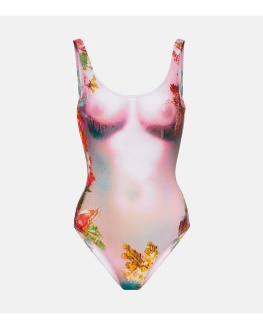 Jean Paul Gaultier Pink Flower Collection Printed Swimsuit