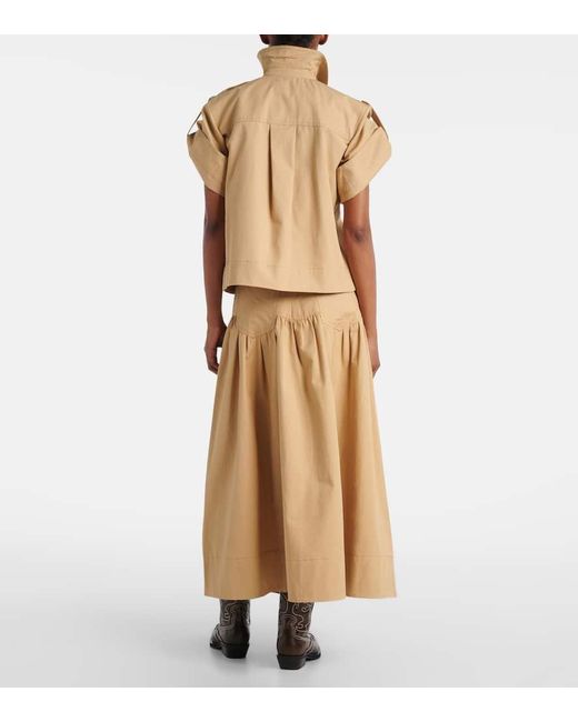 Ganni Natural Bow-Detail Cotton And Linen Top