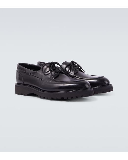 John Lobb Black Tide Leather Boat Shoes for men