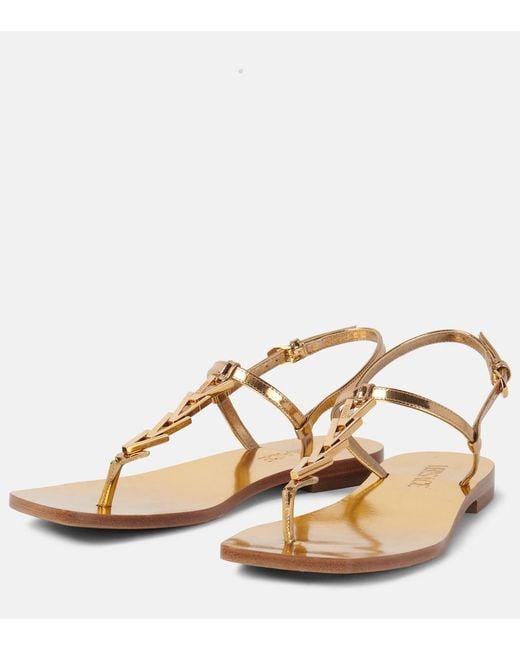 Versace Brown Metallic Leather Thong Sandals