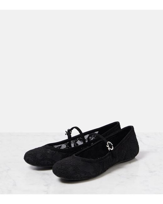 Gianvito Rossi Black Mj Leather-Trimmed Lace Ballet Flats