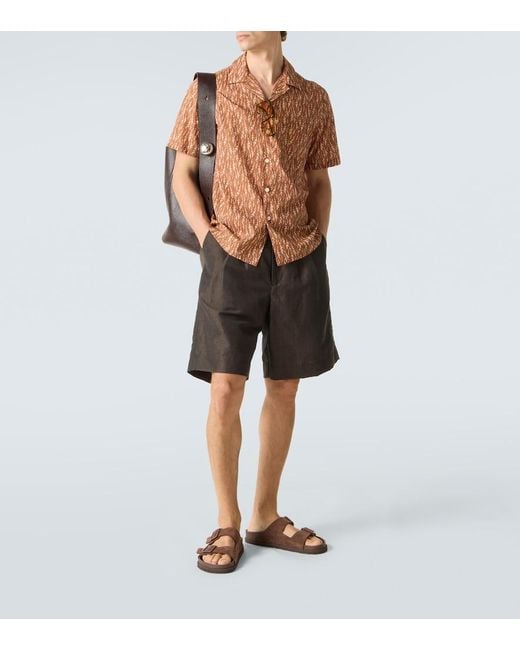 Canali Brown Printed Cotton-Blend Bowling Shirt for men