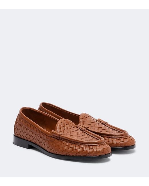Bottega Veneta Brown Silenzio Intrecciato Leather Loafers