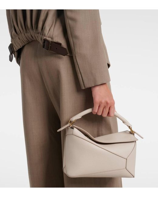 Loewe White Puzzle Edge Small Leather Tote Bag