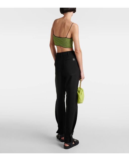 Loewe Green Striped Knitted Cotton-blend Crop Top