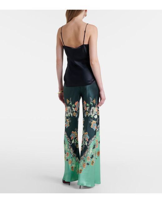 Roberto Cavalli Green Floral Silk Satin Flared Pants