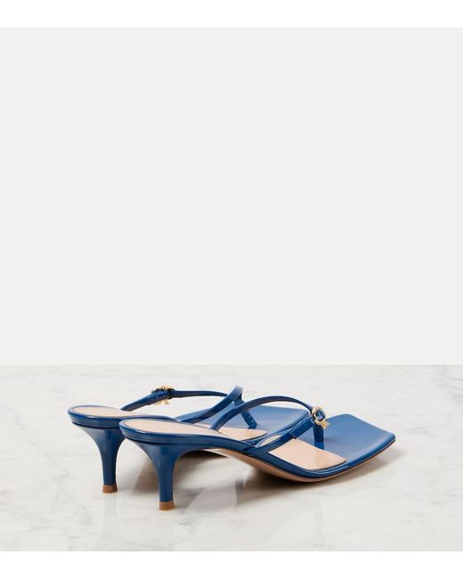 Gianvito Rossi Blue Ribbon Patent Leather Thong Sandals