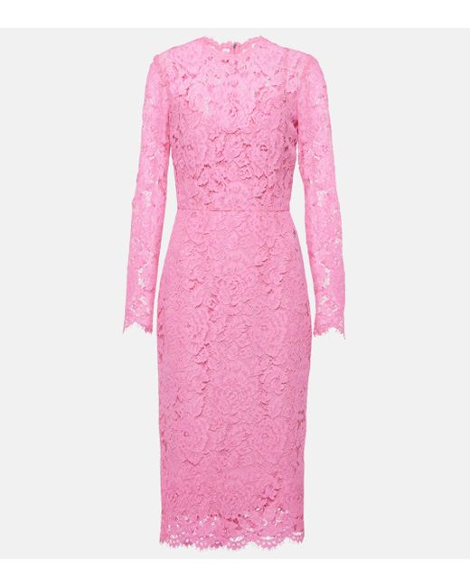 Robe midi en dentelle Dolce & Gabbana en coloris Pink
