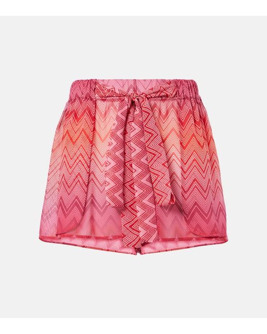 Missoni Red Zigzag Printed Silk Shorts