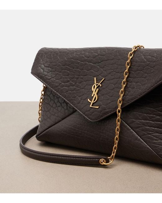 Saint Laurent Black Cassandre Small Leather Clutch