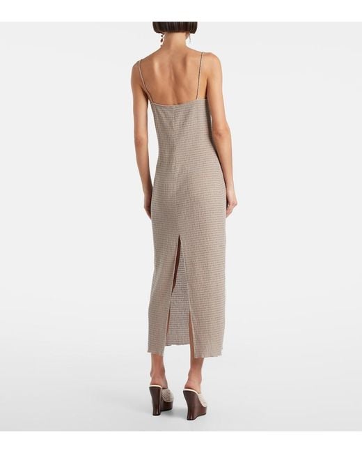 Magda Butrym Natural Floral-Applique Crepe Midi Dress