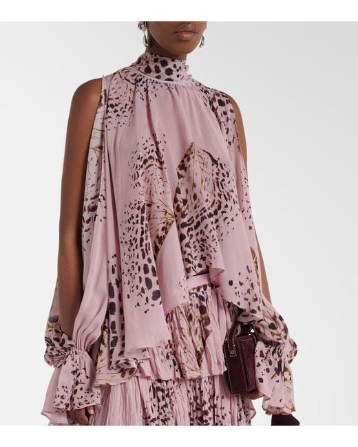 Blumarine Pink Printed Asymmetric Georgette Blouse