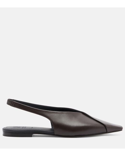 Brunello Cucinelli Gray Leather Slingback Flats