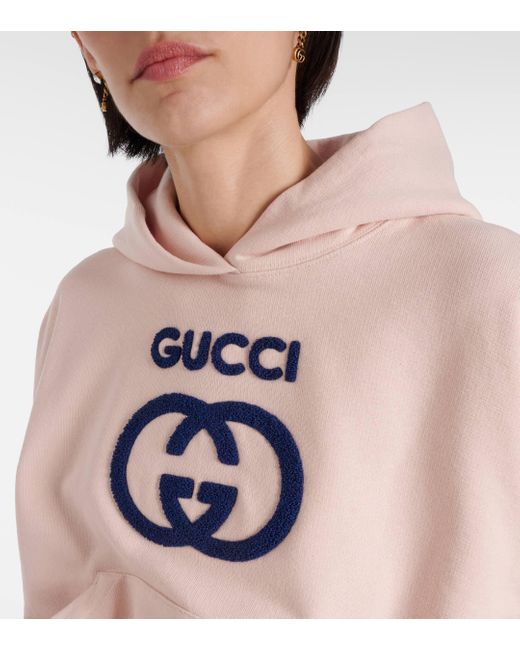 Sweat-shirt a capuche GG brode en coton Gucci en coloris Pink