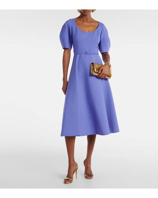 Oscar de la Renta Blue Puff-sleeve Wool-blend Midi Dress