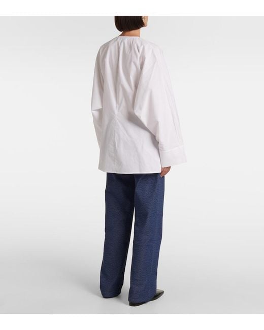 TOVE White Destry Gathered Cotton Poplin Top
