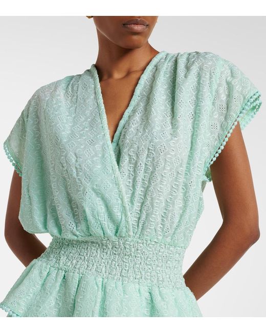 Melissa Odabash Green Jess Embroidered Cotton Minidress