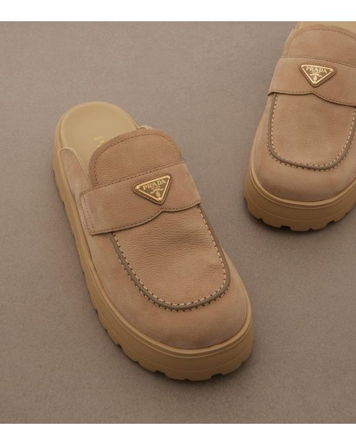 Prada Natural Suede Mules