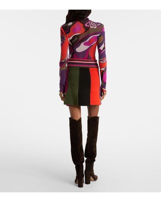 Emilio Pucci Red Striped Wool-Blend Miniskirt