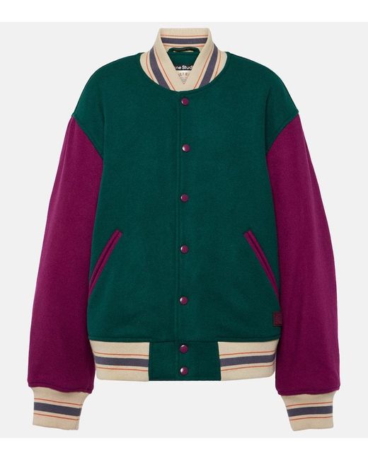 Acne Green Wattierte Jacke Aus Filz Aus Einer Wollmischung In Colour-block-optik
