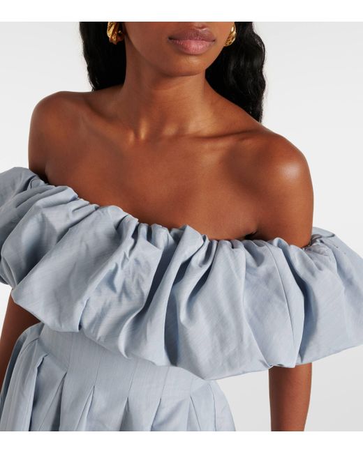 Markarian Blue Marlowe Ruffled Taffetta Midi Dress