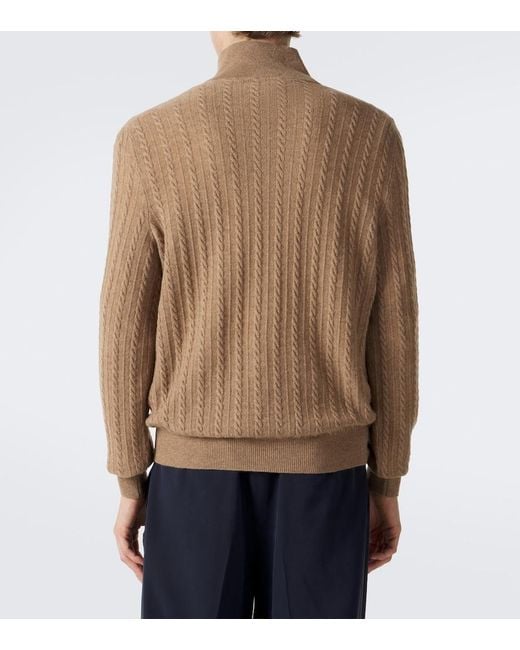 Fedeli Brown Cable-Knit Cashmere Half-Zip Sweater for men