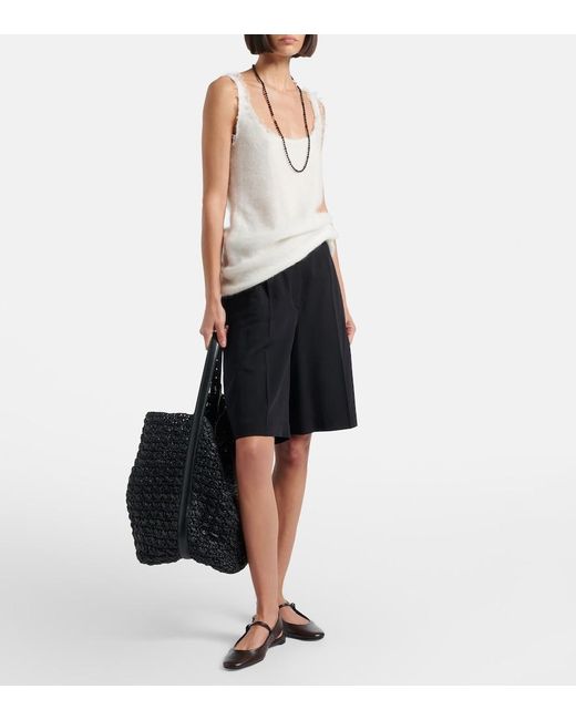 Totême  Black Belted Leather-Trimmed Raffia Tote Bag