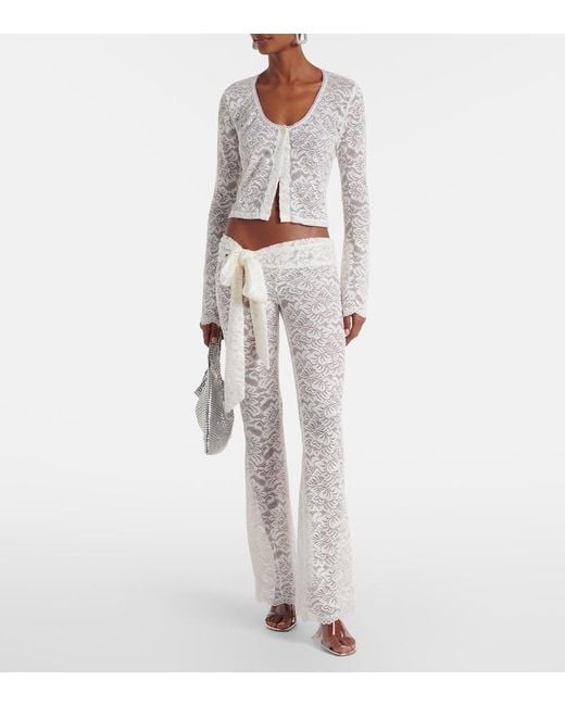 Bananhot White Vecna Sheer Lace Flared Pants